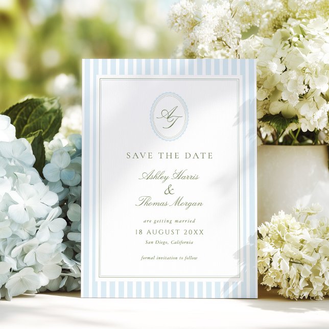 Reserve A Data Casamento Azul e Sage Elegante (Criador carregado)