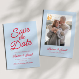 Reserve A Data Casamento Azul e Vermelho Minimalista Moderno