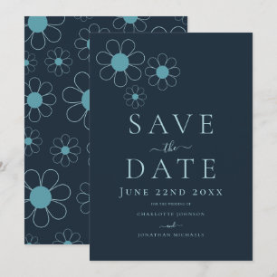 Reserve A Data Casamento Azul Elegante Minimalista Retro Margarid