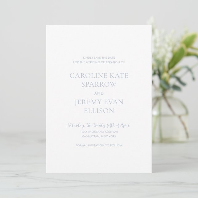 Reserve A Data Casamento Azul Empoeirado Limpo Código QR Elegante (Em pé/Frente)