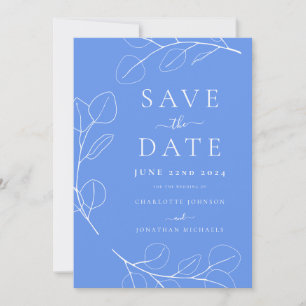 Reserve A Data Casamento Azul Folhas Simples Elegantes