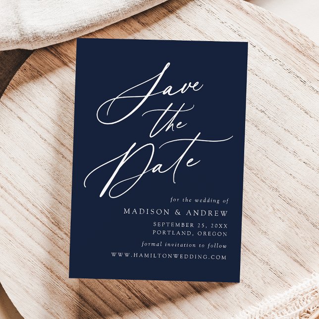 Reserve A Data Casamento Azul-Marinho com Caligrafia Elegante (Criador carregado)