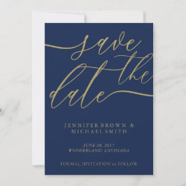 Reserve A Data Casamento Azul Marinho Dourado Save Date Foto Cali