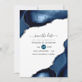 Reserve A Data Casamento Azul Marinho e Ágata Prata