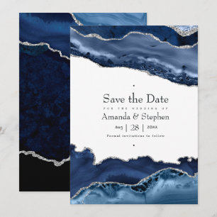 Reserve A Data Casamento Azul Marinho e Ágata Prata