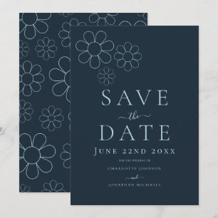Reserve A Data Casamento Azul Marinho Elegante Minimalista Simple