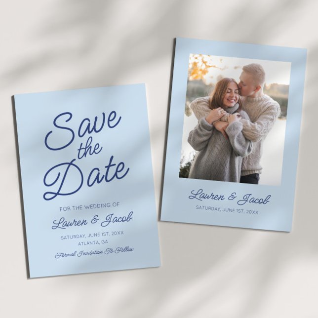 Reserve A Data Casamento Azul Minimalista Moderno (Criador carregado)