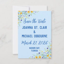 Reserve A Data Casamento Azul Pastel Felicidade de Flor Silvestre