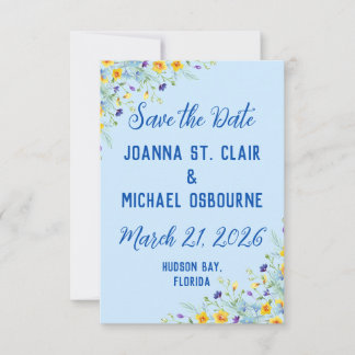 Reserve A Data Casamento Azul Pastel Felicidade de Flor Silvestre