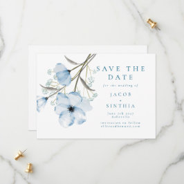 Reserve A Data Casamento Azul Poento Chic Moderno e Elegante