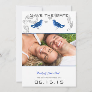 Reserve A Data Casamento Azul Real Vintage Save the Date com Páss