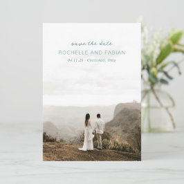 Reserve A Data Casamento Azul Silencioso Simples e Elegante Foto