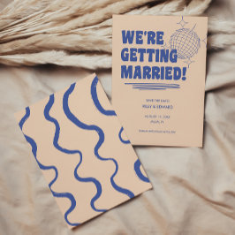 Reserve A Data Casamento Azul Tipografia Moderna e Negrita Retro
