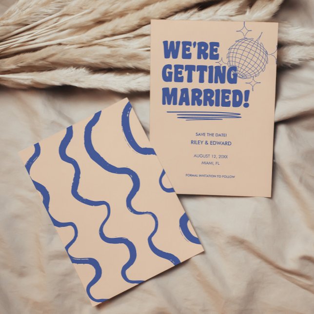 Reserve A Data Casamento Azul Tipografia Moderna e Negrita Retro (Criador carregado)