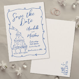 Reserve A Data Casamento Azul Vintage Desenhado à Mão