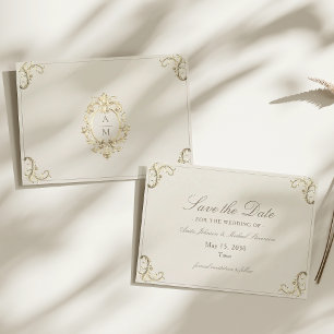 Reserve A Data Casamento Barroco em Creme Dourado