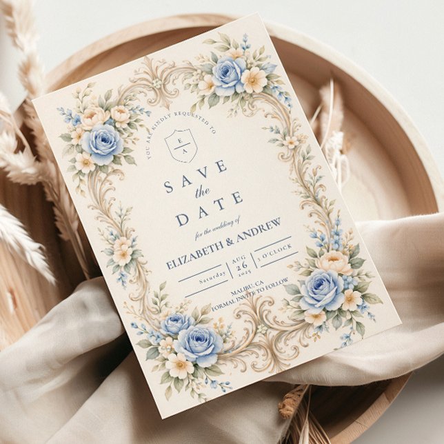 Reserve A Data Casamento Barroco Rosa Azul Empoeirado (Criador carregado)