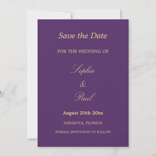 Reserve A Data Casamento bege Ouro roxo Salve a data (Frente)