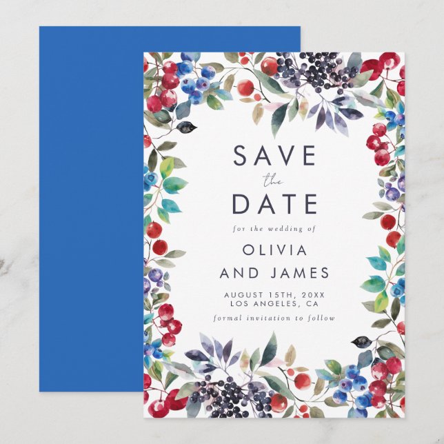 Reserve A Data Casamento Berry Summer Watercolor (Frente/Verso)