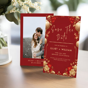 Reserve A Data Casamento Bilingue Chinês Floral Moderno Asiático