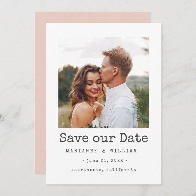 Reserve A Data Casamento BLUSH Simple SQUARE Foto Salvar data (Frente/Verso)