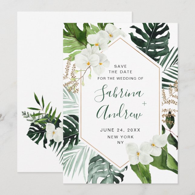 Reserve A Data Casamento Boêmia Boêmia Elegante da Orquídea Branc (Frente/Verso)