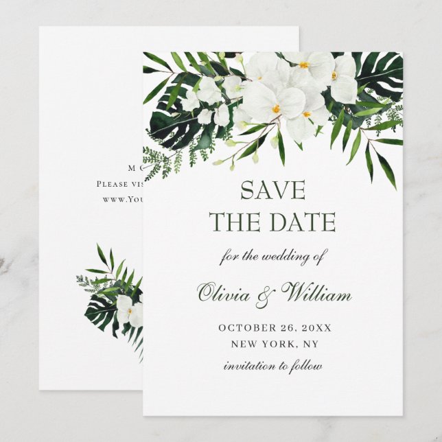 Reserve A Data Casamento Boêmia Boêmia Elegante da Orquídea Branc (Frente/Verso)