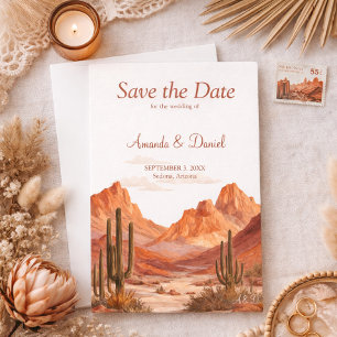 Reserve A Data Casamento Boho Aquarela Deserto Montanha Rocha Ver
