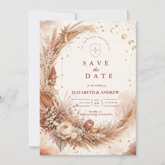Reserve A Data Casamento Boho Celestial Atemporal (Frente)