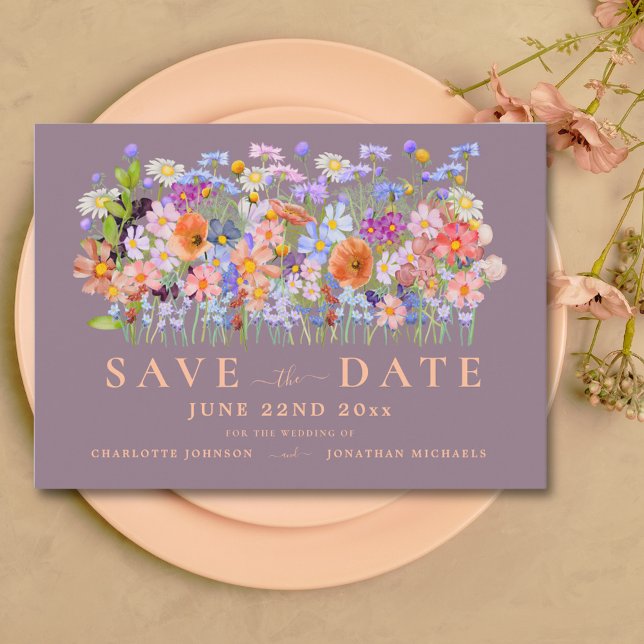 Reserve A Data Casamento Boho Chic com Flores Silvestres (Wildflower boho chic peach wedding save the date invitation )