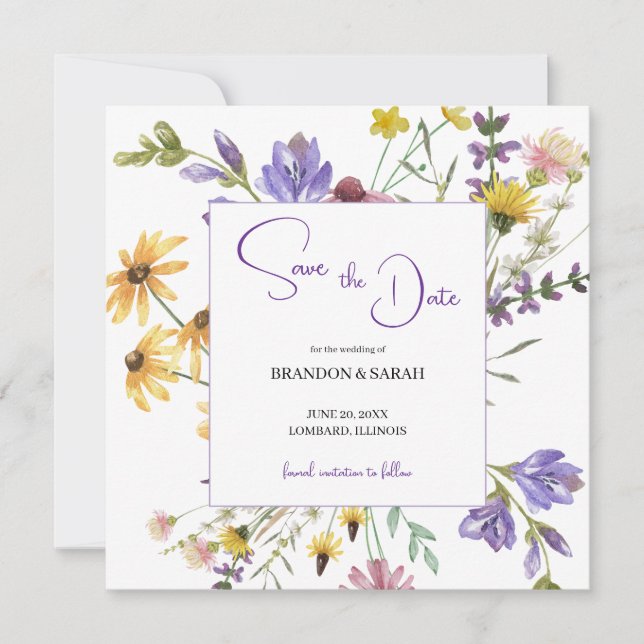 Reserve A Data Casamento Boho com Flores Silvestres (Frente)