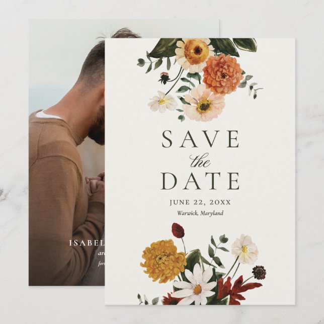 Reserve A Data Casamento Boho de Flor Silvestre de Outono (Frente/Verso)