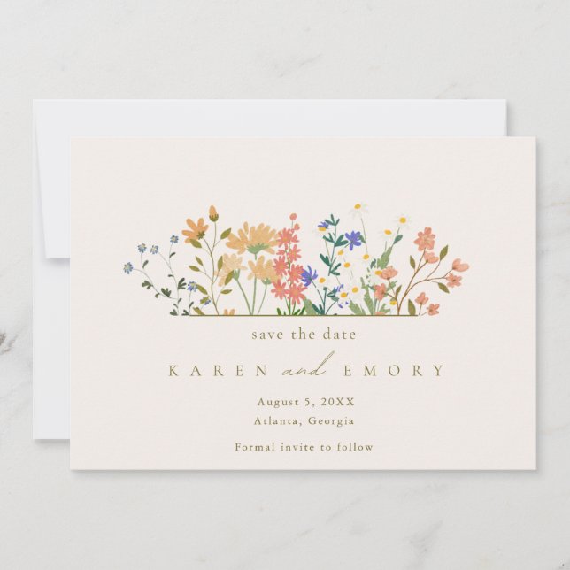 Reserve A Data Casamento Boho de Flores Silvestres de Verão (Frente)