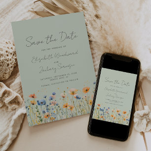 Reserve A Data Casamento Boho de Flores Silvestres Laranja Azul V