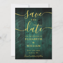 Reserve A Data Casamento Boho de Madeira Rústica Verde Esmeralda