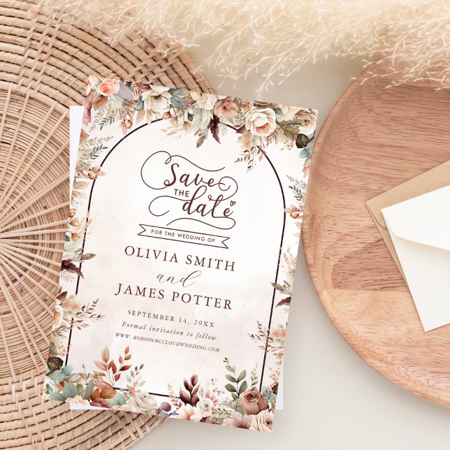 Reserve A Data Casamento Boho Floral Elegante (Criador carregado)
