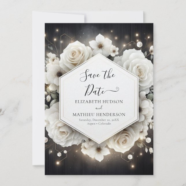 Reserve A Data Casamento Boho Minimal de Rosas Brancas (Frente)