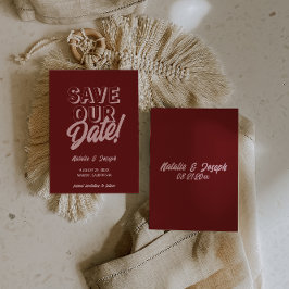 Reserve A Data Casamento Boho Moderno Retro Rosa Vermelho Intenso