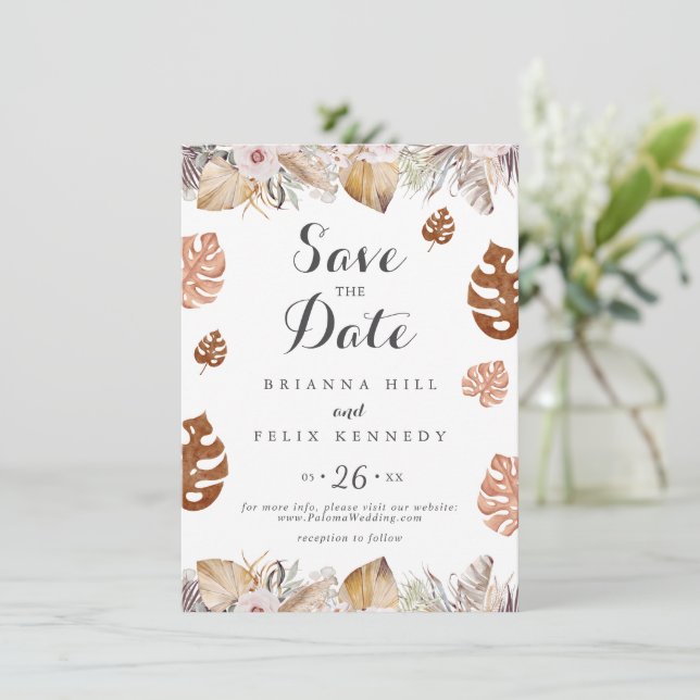 Reserve A Data Casamento Boho Neutro Rústico (Em pé/Frente)