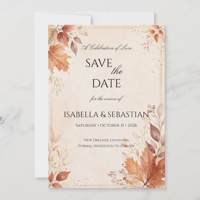 Reserve A Data Casamento Boho Outono (Frente)