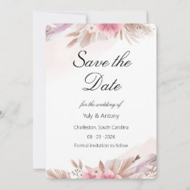 Reserve A Data Casamento Boho Romântico com Rosa e Champanhe