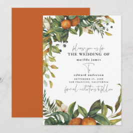 Reserve A Data Casamento botânico aquarela laranja cítrico