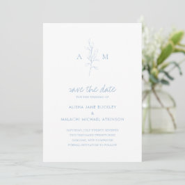Reserve A Data Casamento Botânico Azul Empoeirado Limpo Elegante