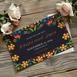 Reserve A Data Casamento Botânico Colorido Preto Mexicano