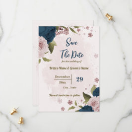 Reserve A Data casamento botânico com flores azuis cor-de-rosa