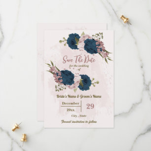 Reserve A Data casamento botânico com flores azuis cor-de-rosa