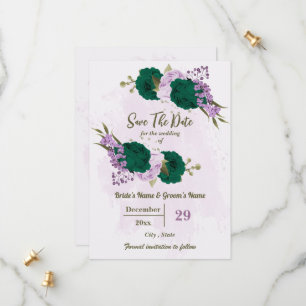 Reserve A Data casamento botânico com flores roxas esmeraldas