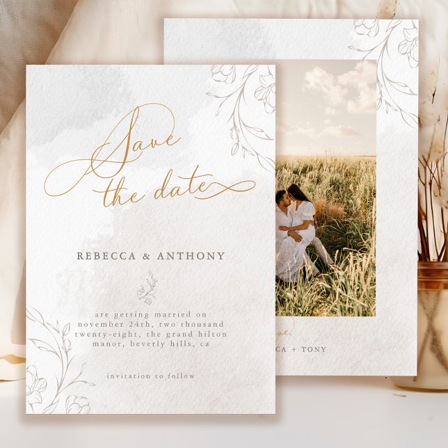 Reserve A Data Casamento Botânico com Roteiro Elegante e Foto (Criador carregado)