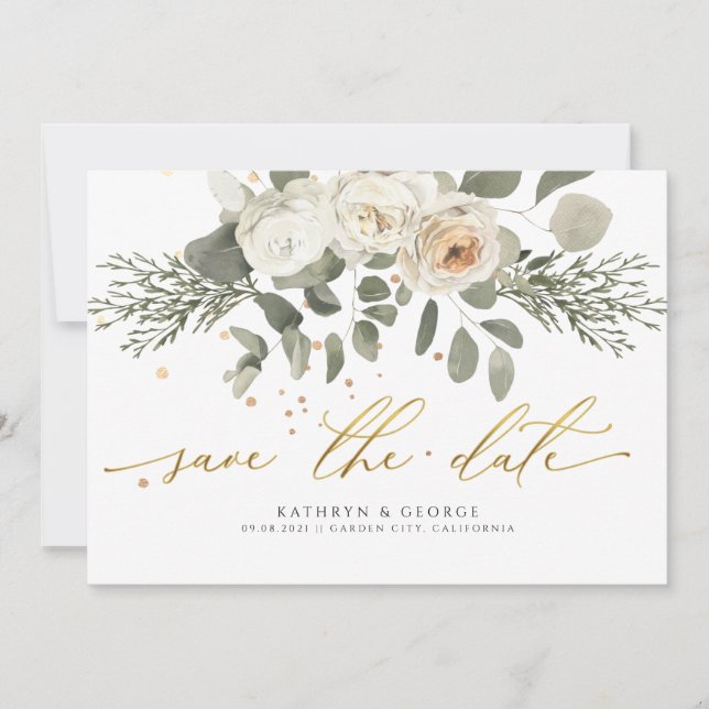 Reserve A Data Casamento Botânico de Coral Floral Verde (Frente)