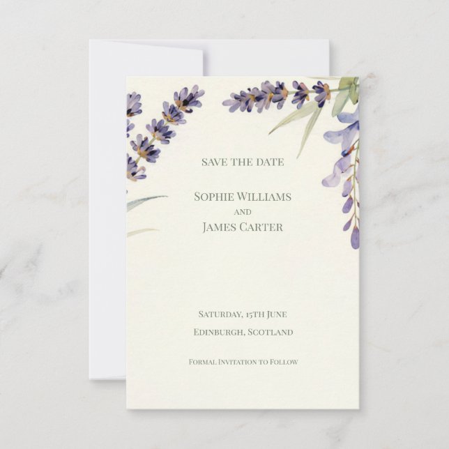 Reserve A Data Casamento Botânico de Lavanda Azul Escocesa (Frente)